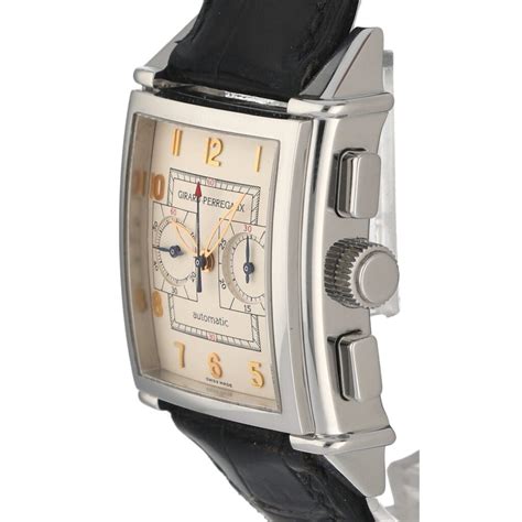 girard perregaux vintage  chronograph rectangle leather automatic