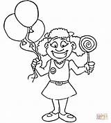 Coloring Lollipop Girl Pages Happy Color Girls Print Balloons Kids Desserts Holding sketch template