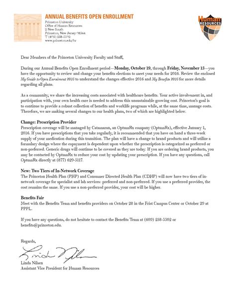 sample open enrollment announcement letter