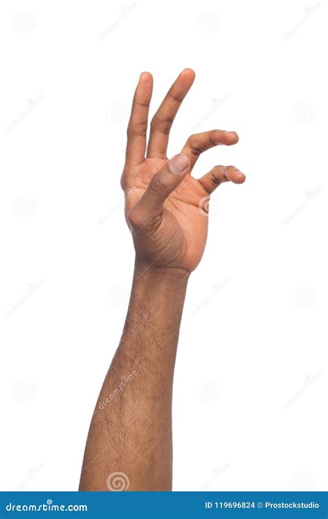hand  black man reaching virtual object isolated  white stock