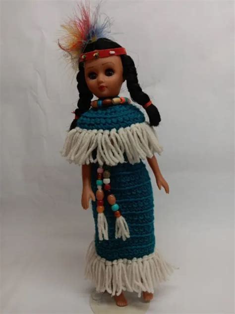 vintage indian native american princess doll  fringed crocheted