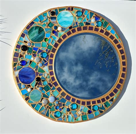 stained glass mirror mosaic mirror circular stained glass etsy