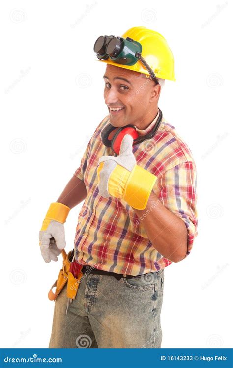 happy construction worker stock  image