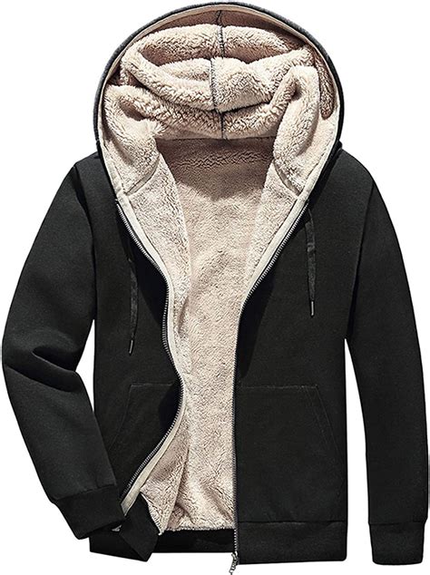 flygo men s casual winter warm thick sherpa lined full zip hooded