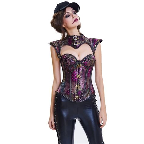 wechery women steampunk gothic corset sexy pu leather chain waist