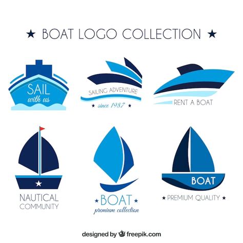 collection  boat logos  blue tones vector