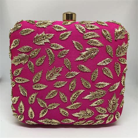 hot pink box clutch purse golden sequence beading etsy beaded clutch purse evening clutch