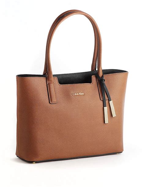 Calvin Klein Leather Tote Bag In Brown Luggage Black Lyst