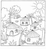 Scene Village Drawing Scenery Kids Outline Jungle Simple Coloring Pages Indian Children Colour Getdrawings India Family sketch template