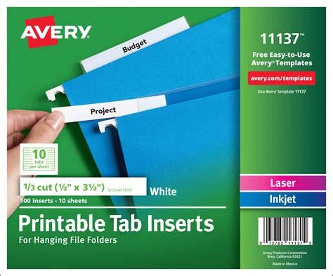 avery printable tab inserts  template template  resume