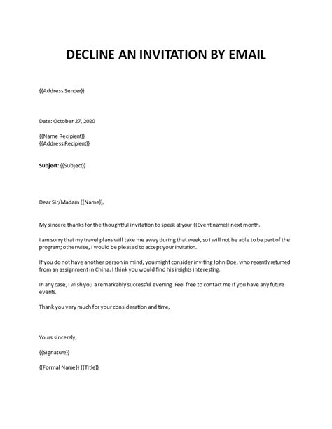 decline business event invitation onvacationswallcom