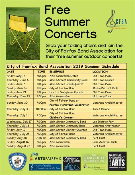 summer concert schedule city  fairfax band association