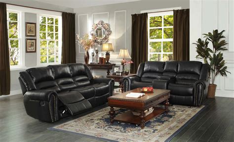 center hill double reclining nailhead sofa  black bonded leather marjen  chicago chicago