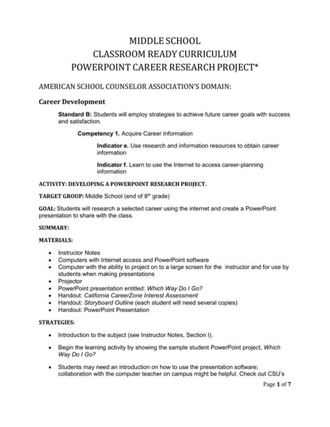 career research paper outline middle school