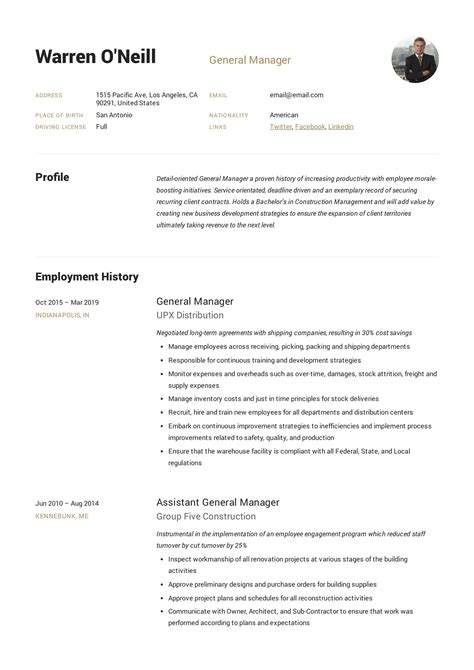 general manager resume  manager resume resume  resume