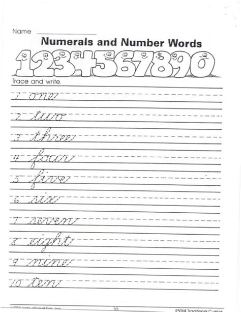traditional cursive numerals  number words cursive writing