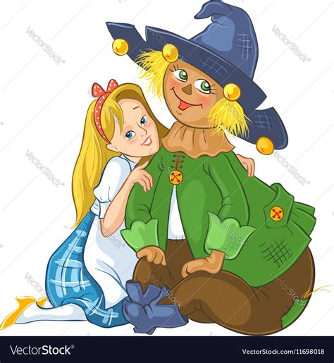 dorothy and scarecrow wizard oz cartoon royalty free vector