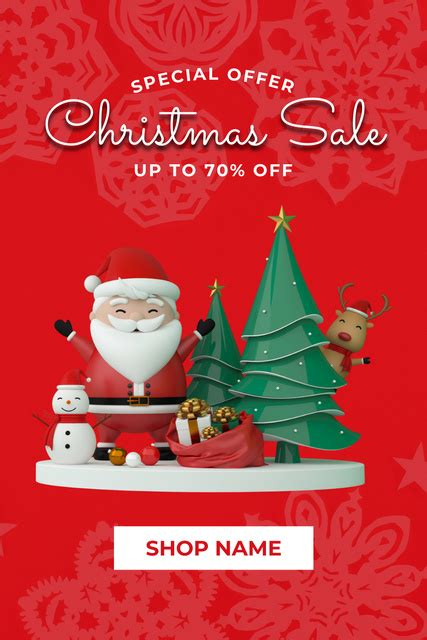 christmas sale ad with santa figurine on red online pinterest graphic