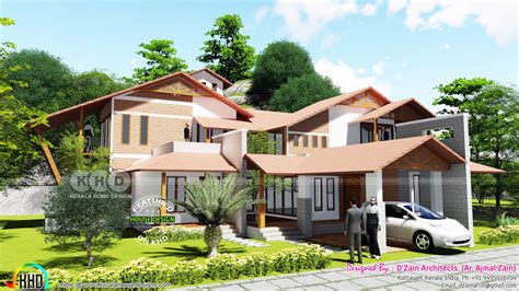finished house    rendering view kerala home design  floor plans  houses