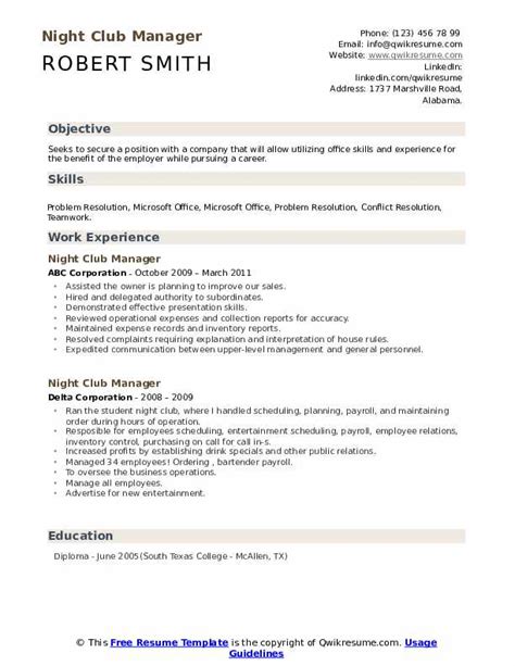 nightclub manager resume piggies blog