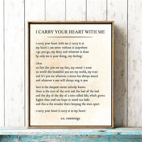 carry  heart wall art print ee cummings poem print etsy