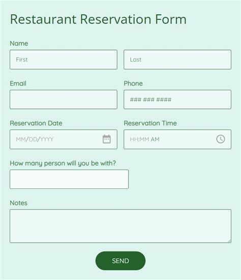 restaurant reservation form template formbuilder