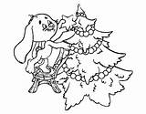 Christmas Coloring Rabbit Tree Decorating Colorear Coloringcrew sketch template