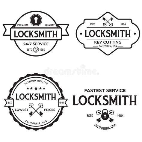 set  vintage locksmith logo retro styled key cutting service emblems badges design elements
