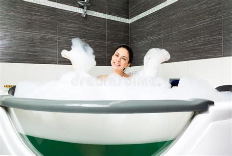Woman Take Bubble Bath Stock Image Image Of Pampering