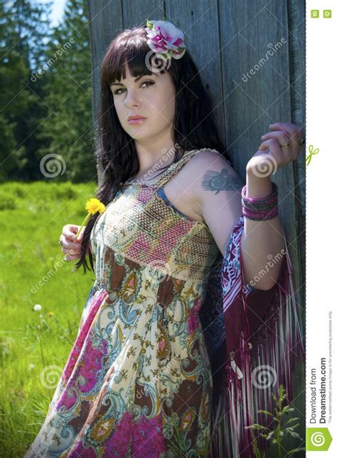 gypsy woman holding dandelion stock images image 20139404