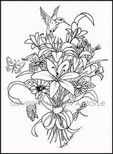 Coloring Pages Adult Hummingbird Flowers Printable Butterflies Dragonflies Bouquet Flower Butterfly Hummingbirds Template Adults Books Abstract Digital Animal Drawing Sheets sketch template