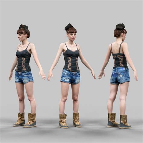 A Pose Girl In Sexy Top And Jeans Short 3d Asset