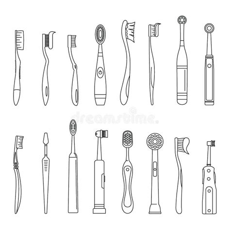 toothbrush dental icons set outline style stock illustration