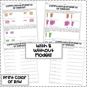 commutative property  addition worksheets     teacher