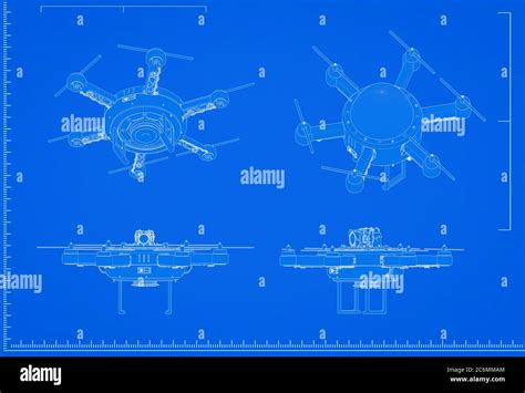 rendering drone blueprint  scale  blue background stock photo alamy