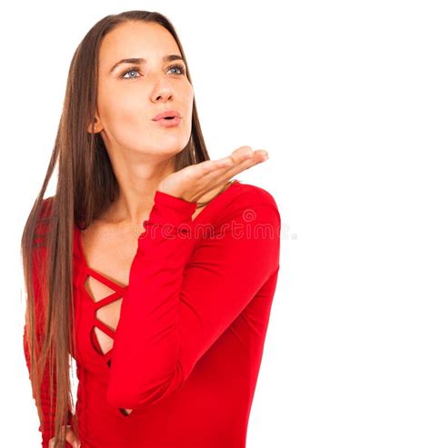 Blow Kiss Young Caucasian Brunette Woman Stock Image Image Of Adult