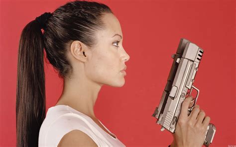 Women Guns Angelina Jolie Tomb Raider Lara Croft White