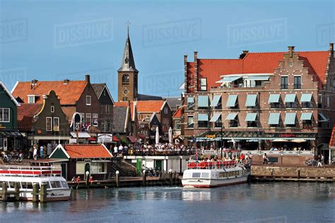netherlands edam volendam view   harbor   reformed church spire   background