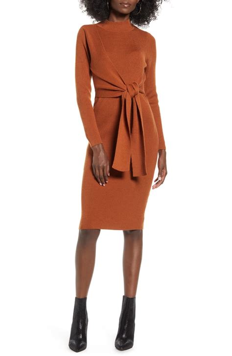 all in favor tie front long sleeve midi sweater dress the best