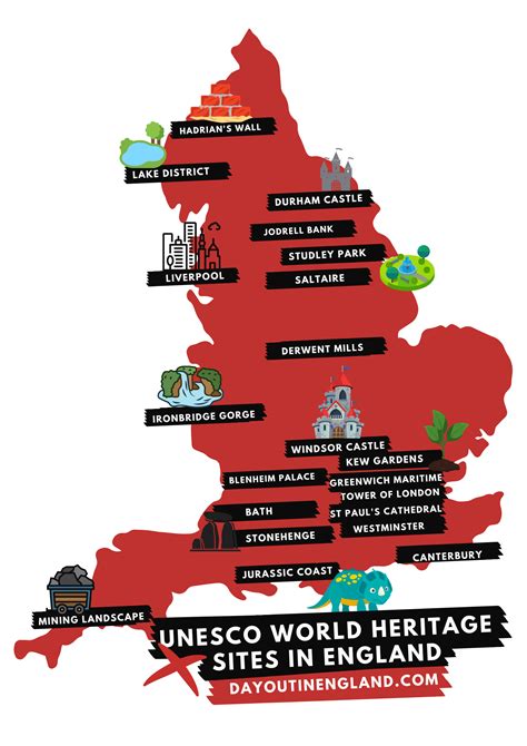 great unesco world heritage sites  england map day   england