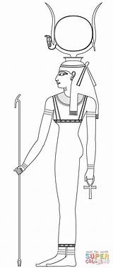 Goddess Hathor Isis Supercoloring Drawings Mentve sketch template