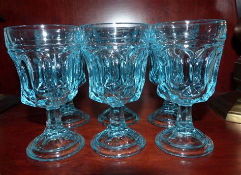 Vintage Turquoise Goblets Glasses Aqua Blue Set Of Six By Mshedgehog