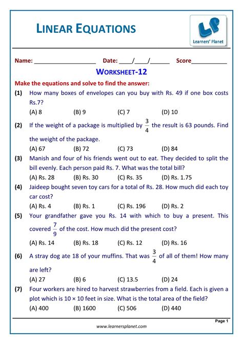 simultaneous equations word problems worksheet  zoemoon