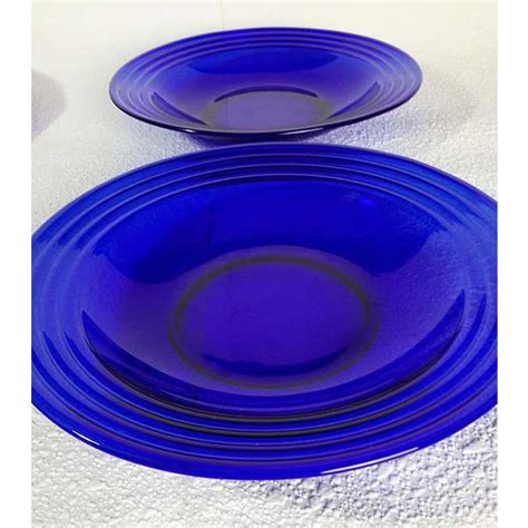 Pyrex Cobalt Blue Glass Ringed Dinnerware Set Of 8