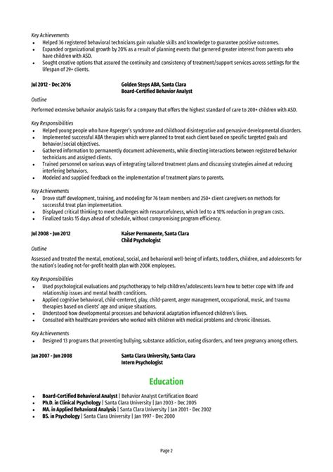 bcba resume  board certified behavior analyst