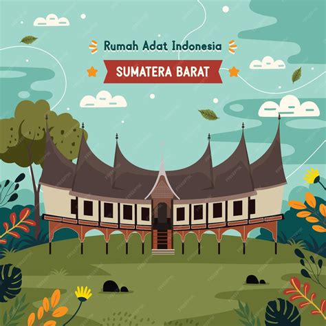 premium vector rumah adat indonesia sumatera barat