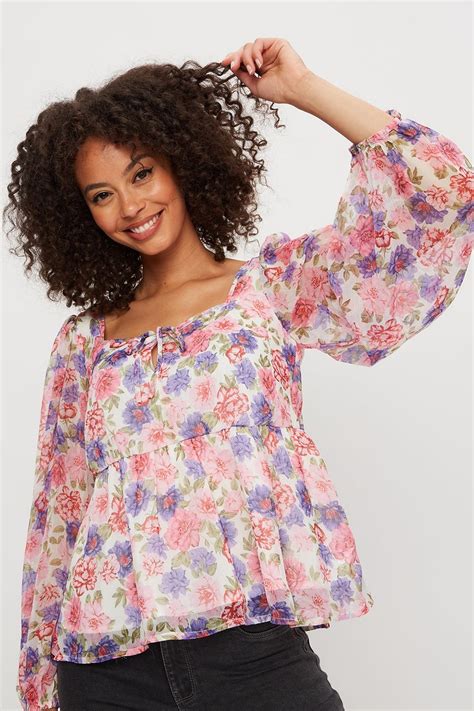 Bright Floral Puff Sleeve Top Dorothy Perkins Uk