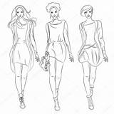 Fashion Vector Beautiful Girls Dresses Models Outline Model Stock Illustration Template Depositphotos sketch template