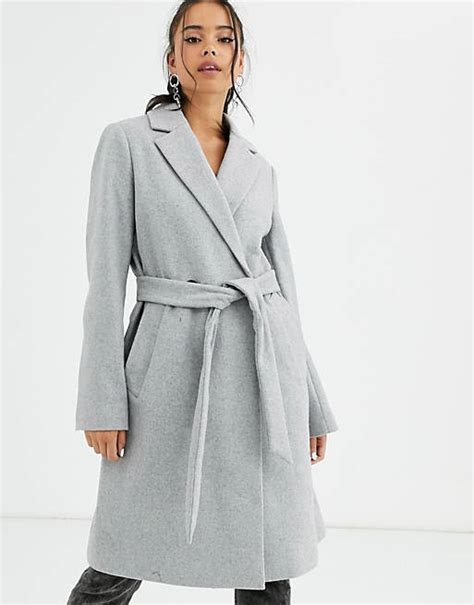 bershka elegante jas met gestrikte taille  grijs asos