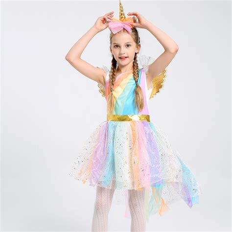 kids beautiful unicorn costume dress halloween party dress  girls
